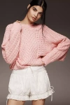 Denimist Cotton Crew-neck Pullover Oversized Aran Sweater In Pink
