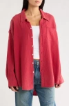Denimist Cotton Gauze Button-up Shirt In Red