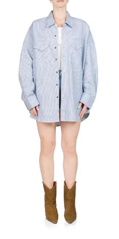 DENIMIST COWBOY SHIRT RAILROAD STRIPE IN BLUE/ECRU STRIPE