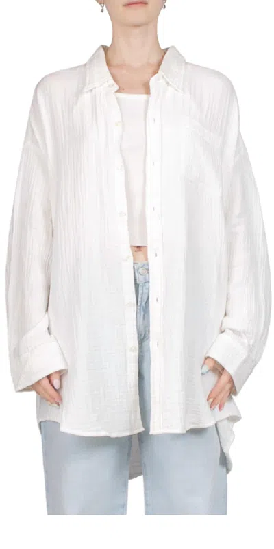 DENIMIST CRINKLE COTTON BUTTON FRONT SHIRT IN ECRU
