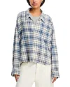Denimist Cropped Button Front Shirt In Blue