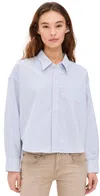 Denimist Cropped Button Front Shirt Blue Stripe Oxford In Blue Stripe Oxford