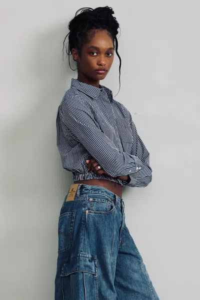 Denimist Cropped Elastic Waist Shirt In Blue