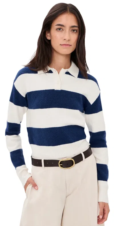 Denimist Cropped Rugby Sweater Royal Blue Ecru Stripe