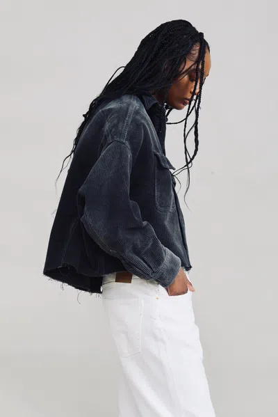 Denimist Cropped Utility Shirt In Washed Black Cord