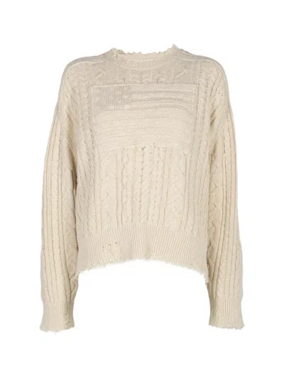 Denimist Distressed Cable-knit Sweater In Neutral