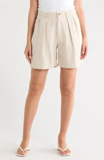 Denimist Double Pleat Linen Shorts In Neutral
