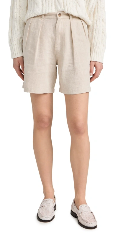 Denimist Double Pleat Shorts Natural Linen