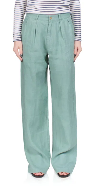DENIMIST DOUBLE PLEAT WIDE LEG CHINO PANTS IN SAGE