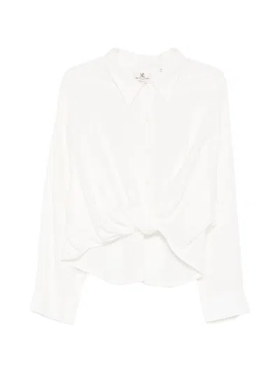 Denimist Knot-front Long-sleeve Shirt In White