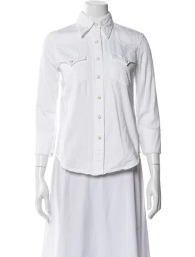 Pre-owned Denimist Long Sleeve Button-up Top In White
