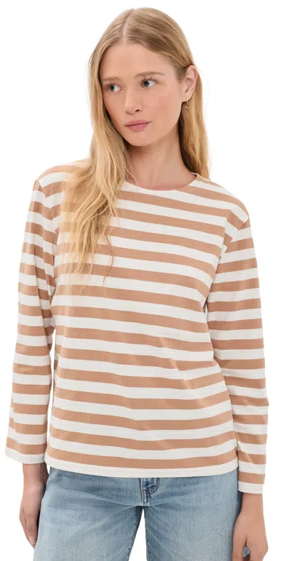 Denimist Mills Pond Striped Tee Wide Light Brown Stripe