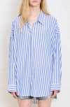 Denimist Oversize Stripe Button-up Shirt In Blue