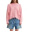 Denimist Cotton Crew-neck Pullover Oversized Aran Sweater In Pink