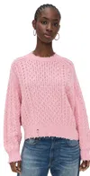 Denimist Cotton Crew-neck Pullover Oversized Aran Sweater In Pink