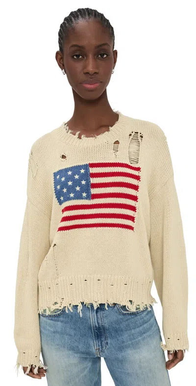 Denimist Oversized Cropped American Flag Sweater Oatmeal In Neutral