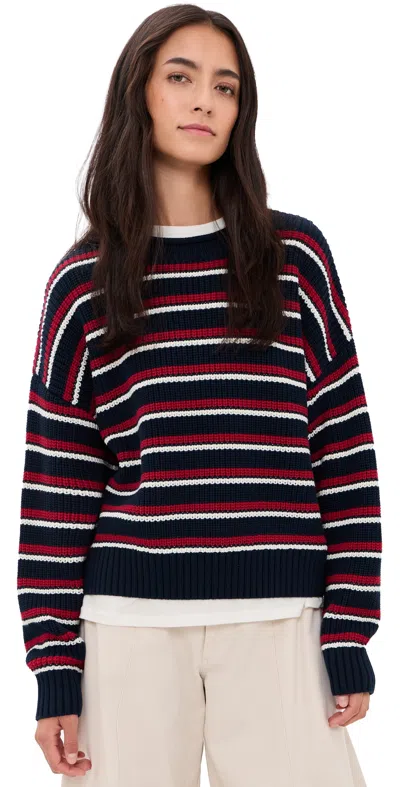 Denimist Oversized Rolled Neck Striped Sweater Navy Red Cream Stripe