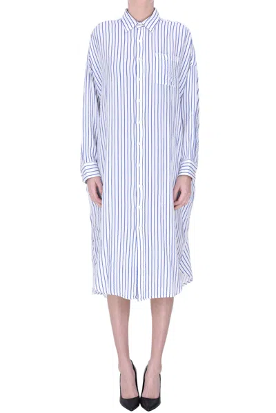 Denimist Oversized Striped Shirt Dress In Navy Blue