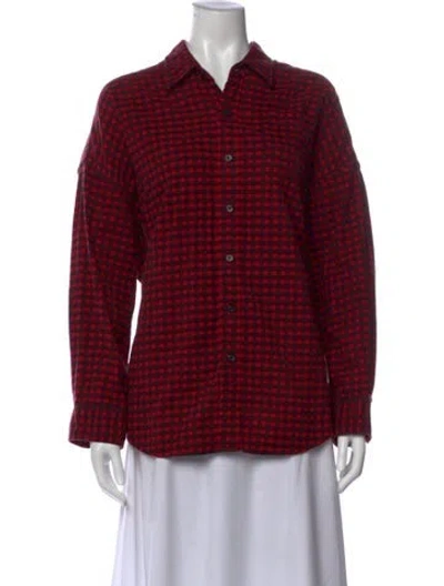Pre-owned Denimist Plaid Print Long Sleeve Button-up Top In Red