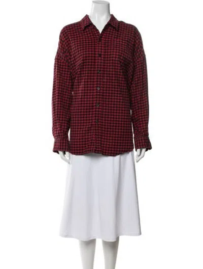 Pre-owned Denimist Plaid Print Long Sleeve Button-up Top In Red