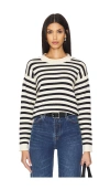 Denimist Pullover Sweater In Cream & Midnight Navy Stripe