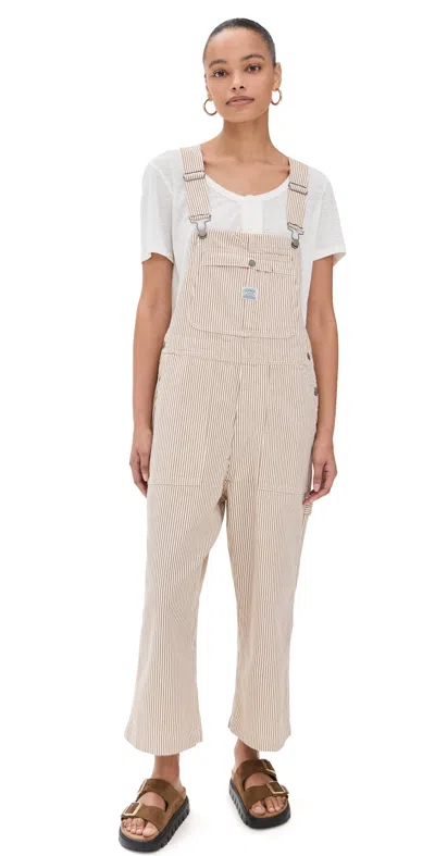 Denimist Relaxed Overalls Brown Railroad Stripe