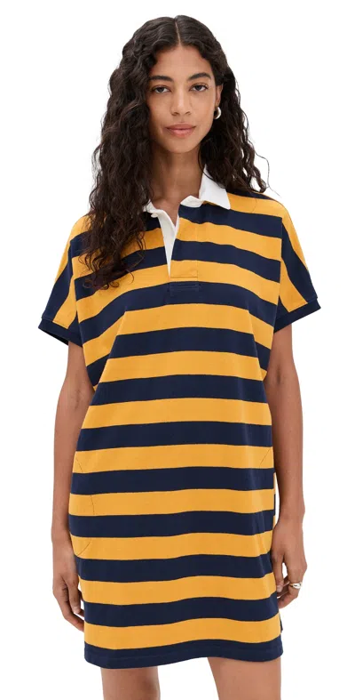 Denimist Rugby T-shirt Dress Yellow/navy Wide Stripe In Multi