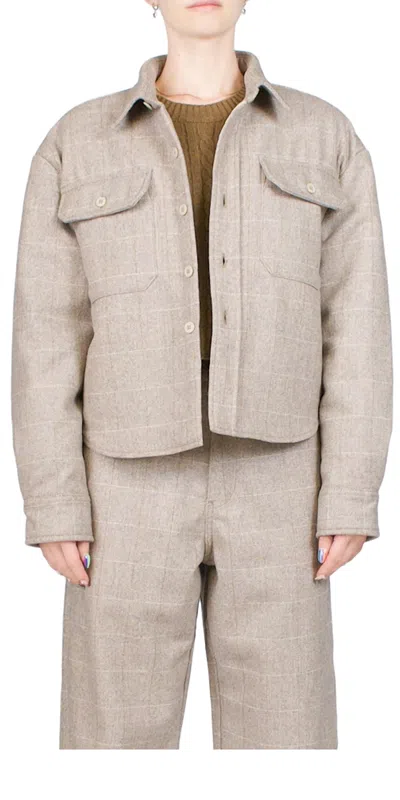 DENIMIST SHRUNKEN CPO JACKET IN TAN HERRINGBONE