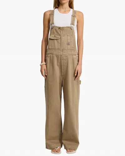 Denimist Slouch Bib Overall In Worn Khaki In Brown