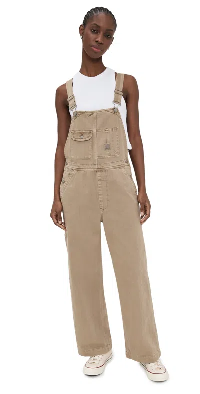 Denimist Slouch Bib Overalls Worn Khaki In Brown