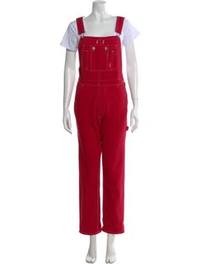 Pre-owned Denimist Square Neckline Jumpsuit In Red