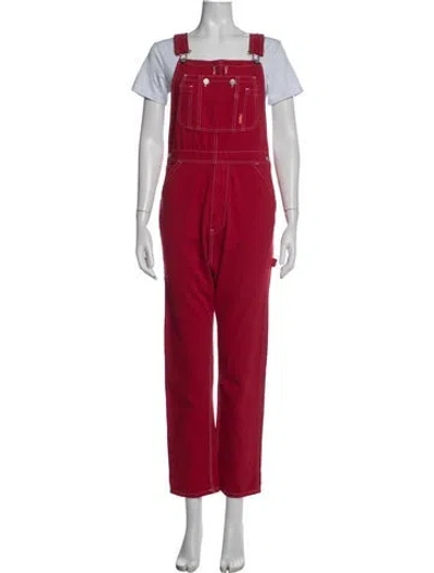 Pre-owned Denimist Square Neckline Jumpsuit In Red