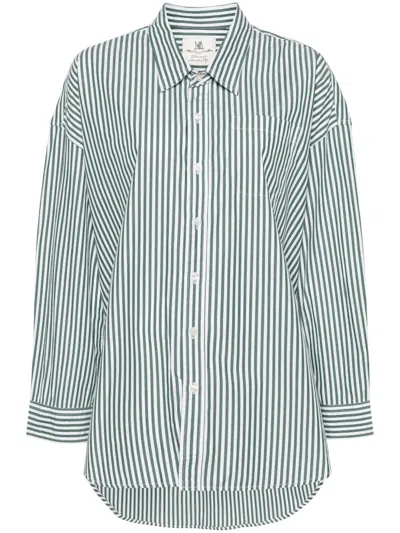 Denimist Striped Oversized Cotton-poplin Shirt In Green