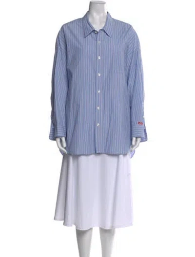 Pre-owned Denimist Striped Long Sleeve Button-up Top In Blue