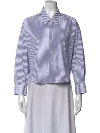 Pre-owned Denimist Striped Long Sleeve Button-up Top In Blue
