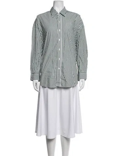Pre-owned Denimist Striped Long Sleeve Button-up Top In Blue