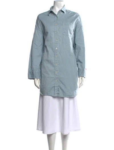 Pre-owned Denimist Striped Long Sleeve Button-up Top In Blue