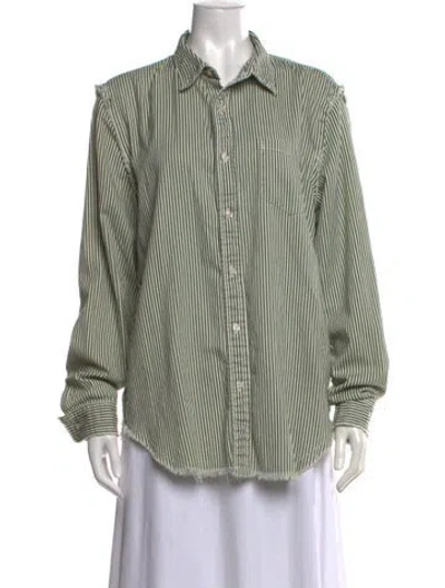 Pre-owned Denimist Striped Long Sleeve Button-up Top In Green