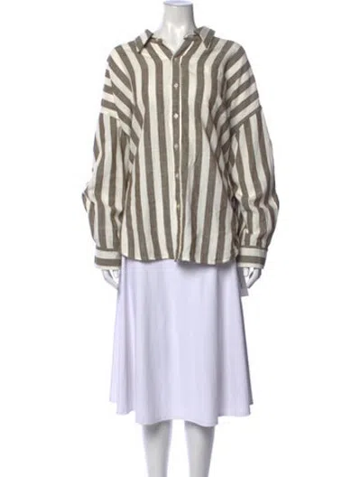 Pre-owned Denimist Striped Long Sleeve Button-up Top In Neutrals
