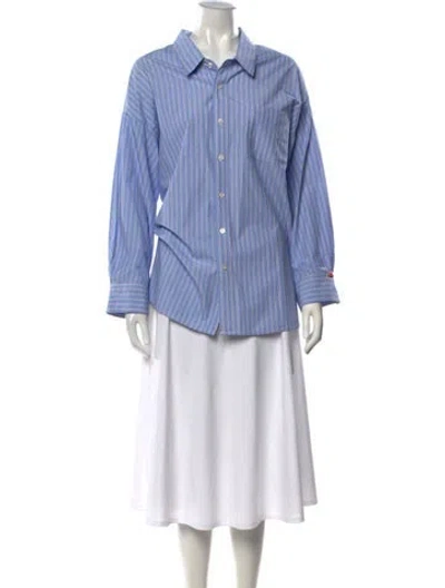Pre-owned Denimist Striped Long Sleeve Button-up Top In Purple