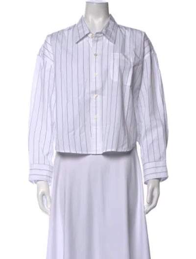 Pre-owned Denimist Striped Long Sleeve Button-up Top W/ Tags In White