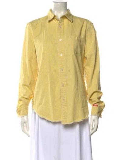 Pre-owned Denimist Striped Long Sleeve Button-up Top In Yellow