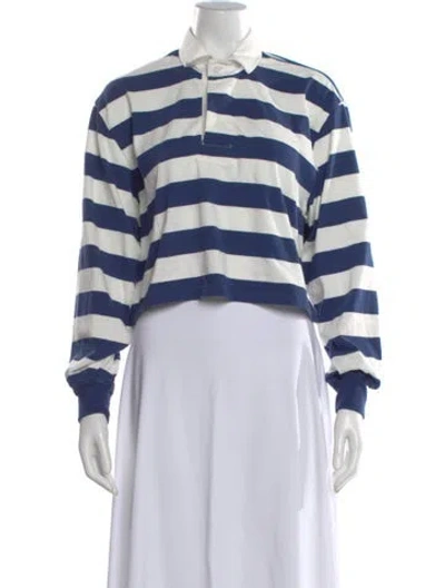 Pre-owned Denimist Striped Long Sleeve Polo In Blue
