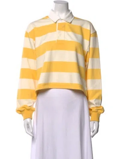 Pre-owned Denimist Striped Long Sleeve Polo W/ Tags In Yellow