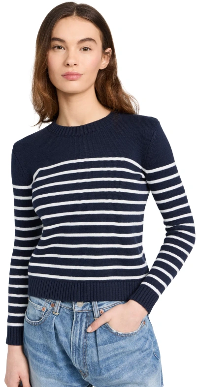 Denimist Striped Pullover Sweater Dark Navy W/off-white