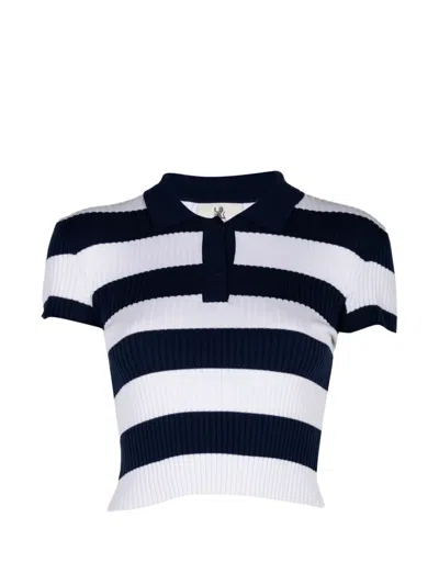 Denimist Striped Ribbed-knit Polo Top In Black