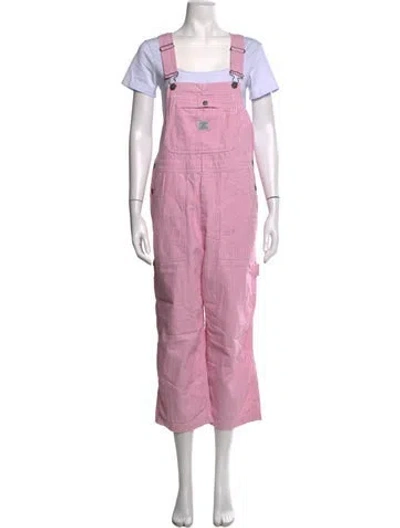 Pre-owned Denimist Striped Square Neckline Overalls In Pink/white