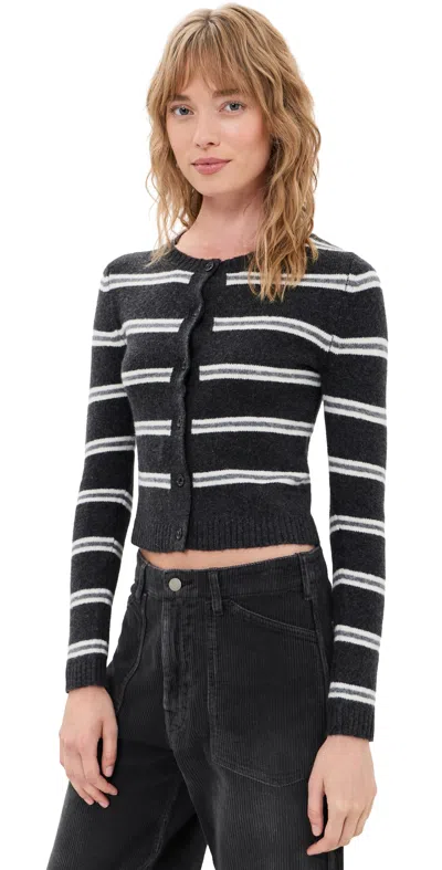 Denimist The Riley Cardigan Charcoal Ecru Grey Stripe