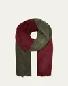 Denis Colomb Fuzzy Feture Two-tone Cashmere Scarf In Tibetan Red Monk Dark Khaki Green