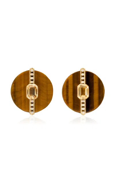 Denise Cassou 18k Yellow Gold Bastet Earrings In Brown